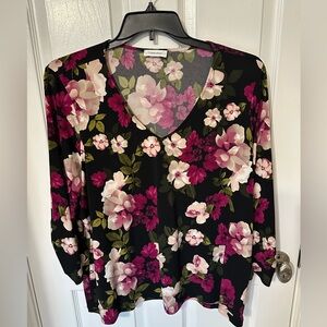 Vintage Floral Calvin Klein Womens Blouse 2X Ruched Sleeve Bohemian Romantic